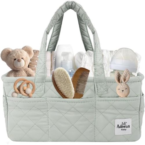 Adonia & Co Diaper Caddy Organizer – Nursery Storage Basket for Newborn Essentials & Baby Must Haves – Portable, Machine Washable Baby Diaper Bag Organizer (Green)