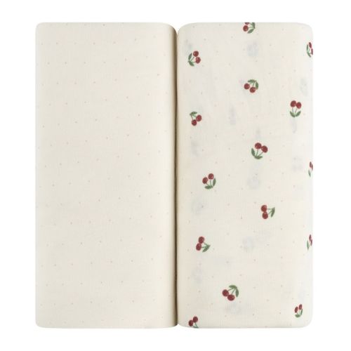 Aurora Fitted Crib Sheet Set - 2 pk - 100% Jersey Knit Cotton - Red Cherry Printed
