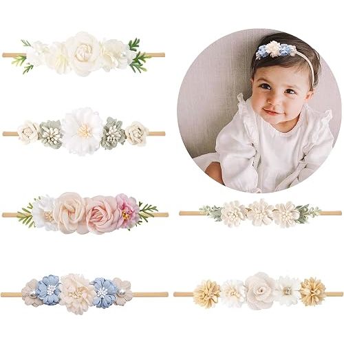 6PCS Baby Girls Headbands Flower Hairbands Nylon Elastic Head bands Newborn Hair Bows Hair Accessories Gifts for Infant Toddlers