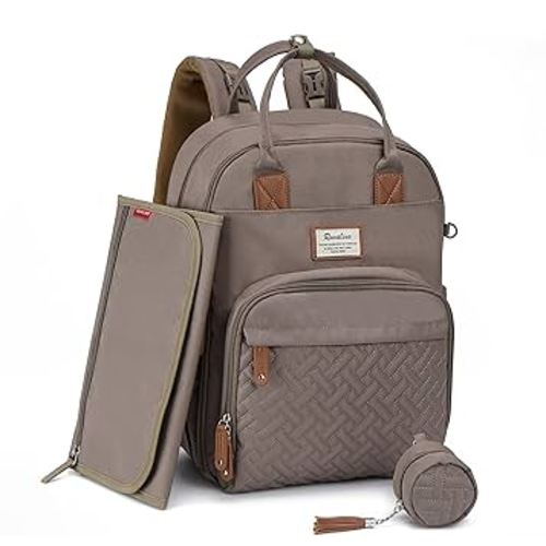 RUVALINO Diaper Bag Backpack - All-in-One Travel Backpack for Girl, Baby Bag for Moms, Multifunction Waterproof Backpack with Changing Pad, Stroller Strap, Pacifier Case - Baby Shower Gifts - Khaki