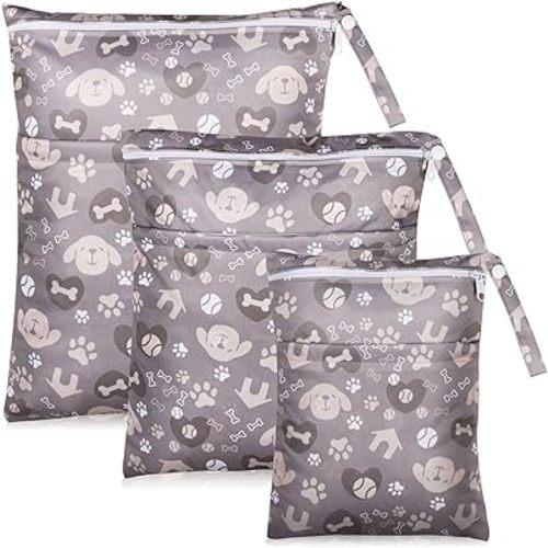 Angel Love Wet Bags for Baby, Pack of 3 Waterproof Wet Dry Bags for Baby, Travel, Swimsuit, Cloth Diapers, Pump Parts, Gym Clothes, Toiletries, Strap to Stroller, Zipper Reusable Bag, Packing Pouch