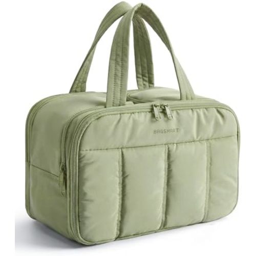 BAGSMART Travel Toiletry Bag, Puffy Large Toiletry Bag for Women, Lightweight Cosmetic Makeup Bag Organizer with Handle for Traveling, Accessories, Essentials, Toiletries (Green)