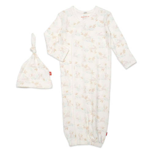 tortoise and hare organic cotton magnetic open bottom gown + hat set