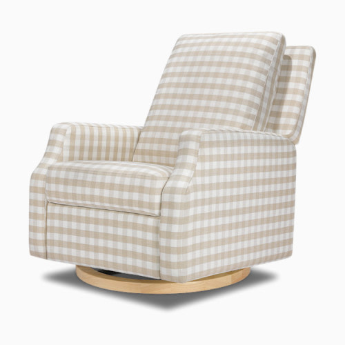 Crewe Recliner and Swivel Glider - Tan Gingham With Light Wood Base