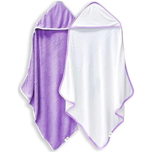 2 Pack Baby Bath Towel - Rayon Made from Bamboo, Ultra Soft Hooded Towels for Babies,Toddler,Infant - Newborn Essential -Perfect Baby Registry Gifts for Boy Girl (White and Violet, 30 x 30 Inch)