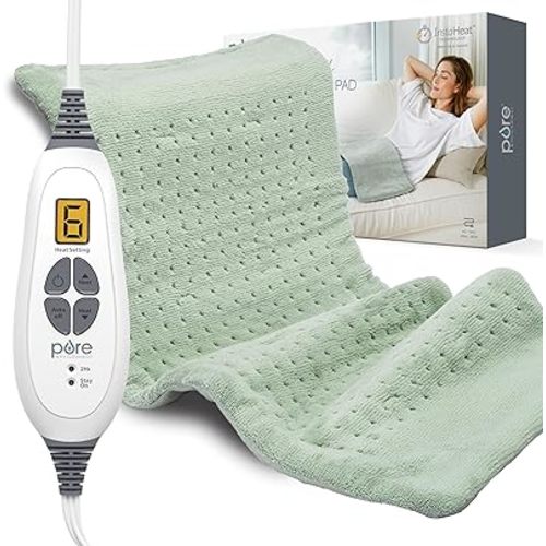 Pure Enrichment PureRelief XL Heating Pad - 12" x 24" Electric Heating Pad for Back Pain & Cramps, 6 Heat Settings, FSA/HSA Eligible, Soft Machine Wash Fabric, Auto-Off & Moist Heat (Zen Green)