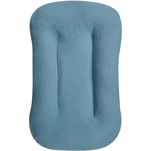 Hooyax Muslin Lounger Cover, Organic Cotton Removable Slipcover for Toddler & Infant, Padded Floor Seat Cover for Boys & Girls, Large Size 37 x 21 Inch, Blue