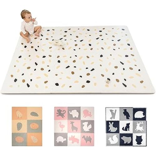 Stylish Baby Play Mat 72x48 Inches - 6 XXL Foam Floor Tiles for Kids Terazzo Design - 20% Thicker Playmat for Baby Crawling, Tummy Time, Playpen - Non-Toxic, Odorless Foam Play Mat for Floor