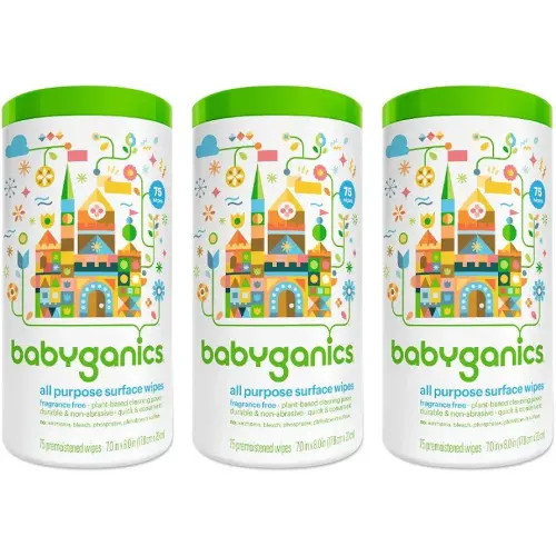 BabyGanics All-Purpose Surface Wipes, Unscented, 75 Count (Pack of 3)