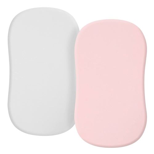 TILLYOU Baby Bassinet Sheets for Girls Boys, Fit for Hourglass Oval Rectangle Bassinet Mattress Sheets, 33”X16”, 2 Pack Gray and Pink