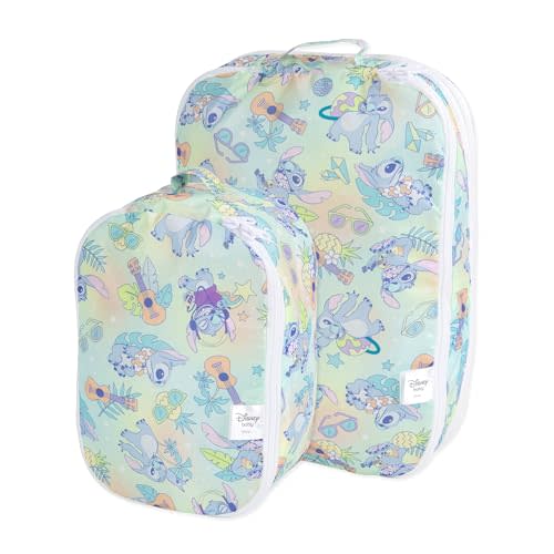 Bumkins Packing Cubes for Travel Bag, Organize Luggage with Compression Bags, Essential Traveling Accessories to Pack Carry On Suitcase, Must for Clothes or Toiletries, Set of 2 Sizes, Disney Stitch