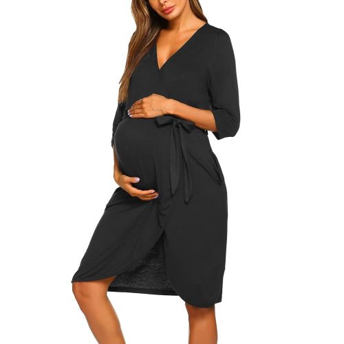 Ekouaer Maternity Robe Nursing Robes for Hospital Labor Delivery V Neck Pregnancy Bathrobe Womens Postpartum Nightgown