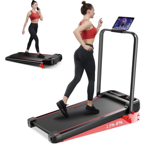 RHYTHM FUN Incline Foldable Treadmill, Walking Pad Treadmill with Incline, 300 lbs Portable Treadmills with Handles for Home Office Use, Under Desk Compact Walking Pad