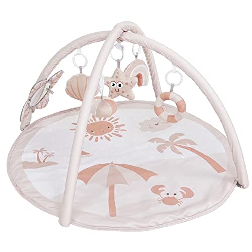 Baby Gym and Infant Play Mat, Sensory and Motor Skill Development Language Discovery Activity Gym, Non Slip Washable Playmats for Babies to Toddlers (Beach Theme)