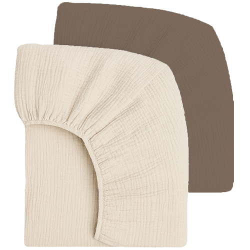 Mère & Moi: Muslin Fitted Crib Sheets: 2 Pack - Brown & Cream - 28x52", 100% Cotton, OEKO-TEX, Ultra-Soft & Breathable, Baby-Toddler Mattress Bedding