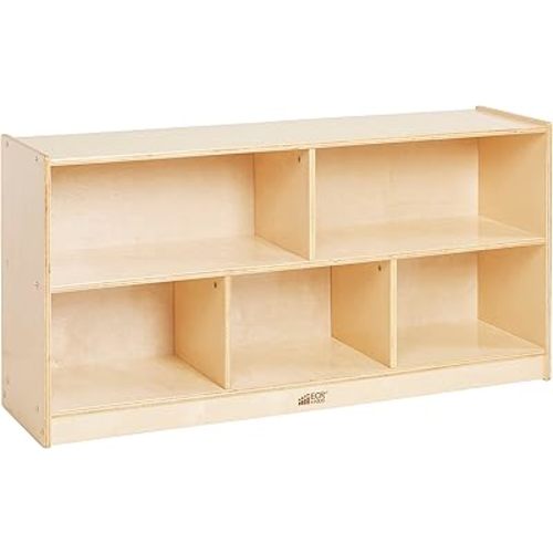 ECR4Kids 5-Compartment Mobile Storage Cabinet, 24in, Classroom Furniture, Natural