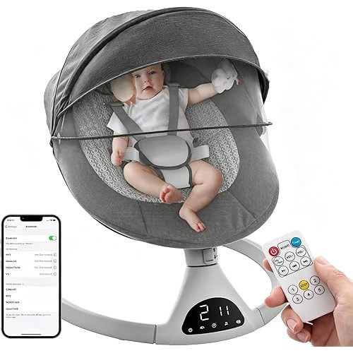 Soobaby Transat pour bébé pour nourrissons, transat à bascule pour bébés, transat portable pour bébé garçon fille, transat pour bébé d’intérieur avec 5 vitesses d’oscillation, musique et Bluetooth