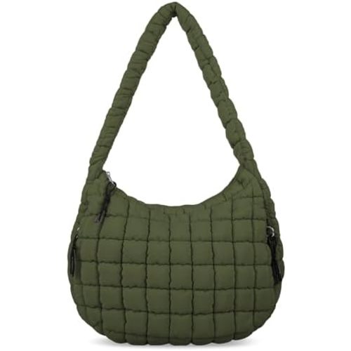 Quilted Puffer Tote Bag for Women - Large Crossbody Bag, Lightweight Nylon Puffy Carryall Hobo Puff Shoulder Bag