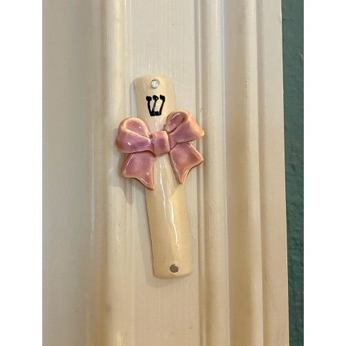 Handmade Ceramic Pink Bow Mezuzah