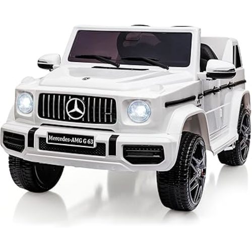 Hetoy 12V Kids Ride On Car, Licensed Mercedes-Benz G63 Electric Vehicles w/Parent Remote Control, Spring Suspension, 3 Speeds, LED Lights, Music, 4 Wheeler Battery Powered Kids Electric Car, White