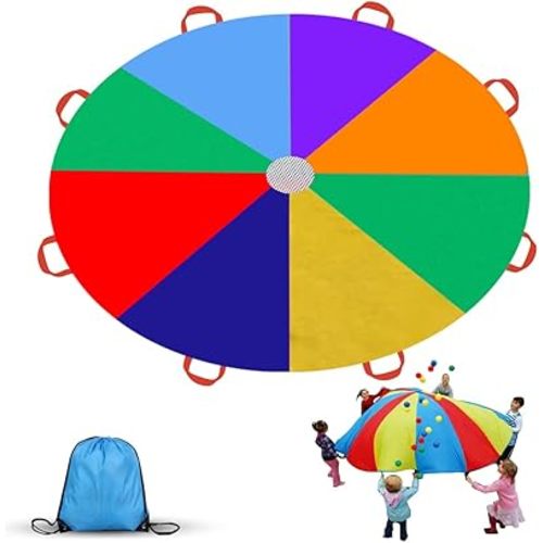 9ft Parachute Toys for Kids, Rainbow Parachute Toy with 8 Durable Handles, Toy Tent Game for Cooperative Play Games, Outdoor Kids Playground Activities for Girl Boy Toddlers Birthday Gift(L)
