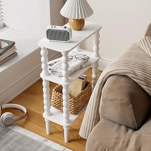 Veegle Side Table, Small End Table with Storage Shelf, 3-Tier Small Coffee Tables for Living Room Bedroom Narrow Spaces(White)