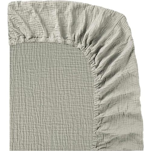 Muslin Crib Sheet – 100% Cotton Baby Fitted Sheet for Boys & Girls, Ultra Soft & Breathable, Snug Fit with 360° Elastic, Fits Standard Crib Mattress 28" x 52" & Toddler Beds.