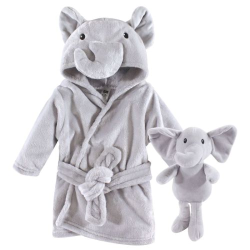 Hudson Baby Infant Unisex Plush Bathrobe And Toy Set, Gray Elephant, One Size