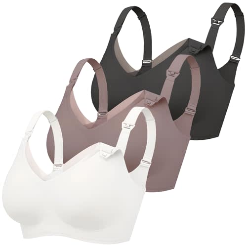 Gailife 3 Pack Nursing Bras for Breastfeeding Seamless V Neck Mesh Maternity Bra Comfort Pregnancy Sleep Bralette