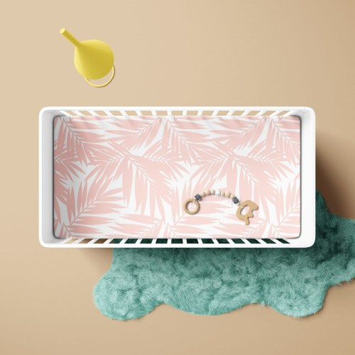 Coconut Palm Leaves Light Coral Baby Crib Sheet