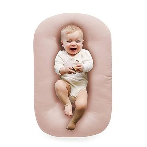 100% Cotton Baby Lounger for Newborn,Baby Play Mat,Tummy Time Mat with Cover for 0-24 Months Newborn Baby,Washable Play Gym Mats for Home Travel-Pink
