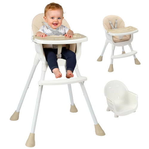 George Oliver 3-In-1 Baby High Chair Portable Adjustable Height Highchair In Beige With Safety Harness And Footrest | Wayfair