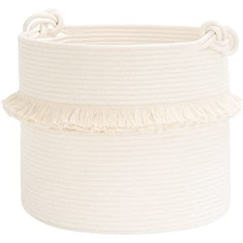 CherryNow Large Woven Storage Baskets – 16'' x 13'' Cotton Rope Decorative Hamper for Nursery, Toys, Blankets, and Laundry, Cute Tassel Nursery Decor - Home Storage Container Off-white