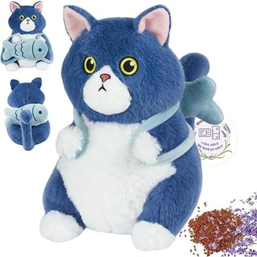 Cat Microwavable & Weighted Stuffed Animals, Cute Heated Stuffed Animals Plushies for Relieve Stress Soothing & Relaxation, Heating Pad Animal Plush Toys for Adults and Kids (Fish)