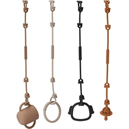 Eoopoon 4 Pack Toy Safety Straps, Stretchable Silicone Pacifier Chains, Adjustable Baby Bottle Toy Teethers Harness Strollers Straps for High Chair, Hanging Baskets, Cribs, Car Seat, Shopping Trolley