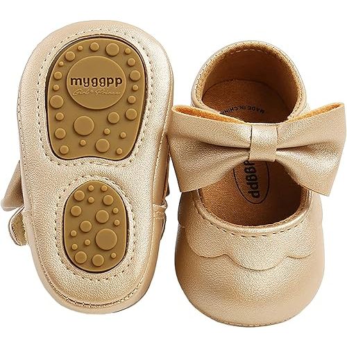Baby Girl Mary Jane Flats Dress Shoes - Infant Newborn Shoes Anti-Slip Soft PU Leather Party School Wedding Princess Baby Girl Shoes 0-18M