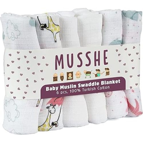 6 Pack Muslin Squares, Muslin Swaddle Blankets- Burb Cloths for Newborn - Baby Blanket, Baby Wrap for Boys & Girls -Absorbent & Breathable and Ideal to Clean, Wipe & Cover Newborns 27x27 Inch