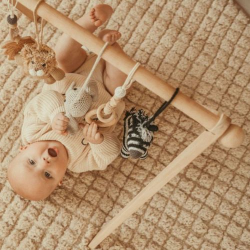 Natural Wood Baby Play Gym & Handmade Crochet Toys - Jabaloo
