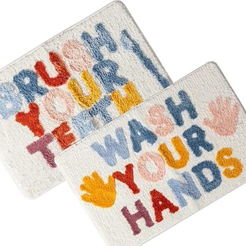 2pcs Bathroom Rugs Sets Funn Small 16"*24" Cute Letter Bath Rugs Modern Microfiber Mats Absorbent Non-Slip