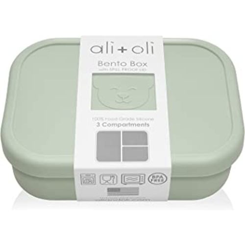 Ali+Oli Leak Proof Bento Box (Pine) Food-Grade Silicone Bento Box, BPA, Phthalate, Lead, & PVC Free - Bento Lunch Box for Kids and Adults - Leak Resistant Sets With Lids Container