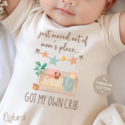 Just Moved Out Of Baby Onesie® Boho Baby Bodysuit Funny Newborn Onesie® for Hospital Got My Own Crib Onesie® Funny Baby Shower Gift Boho