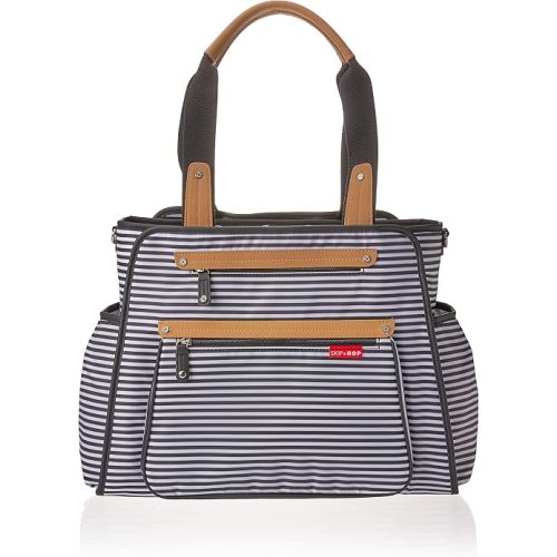 Skip Hop Diaper Bag: Grand Central Take-It-All Tote with Changing Pad & Stroller Attachment, Black & White Stripe