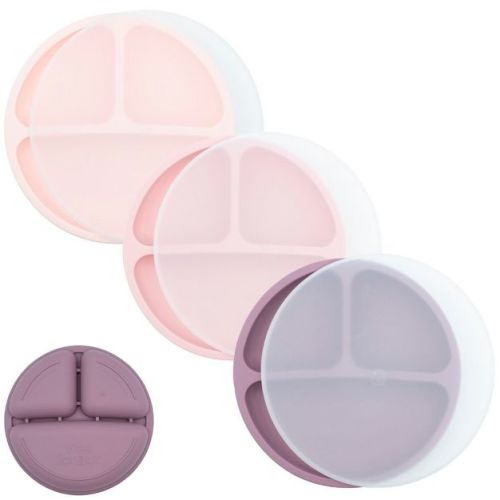 WeeSprout Silicone Plates for Babies & Toddlers 100% Food-Grade Dishes - With Lids, 3 Pack (Matte Blue, Pink & Off White)