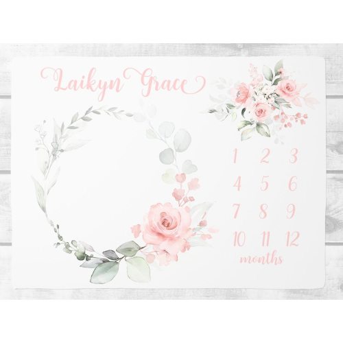 Baby Girl Milestone Blanket, Soft Floral Baby Month Milestone Blanket, Personalized Baby Shower Gift, Track Growth and Age, New Mom Gift