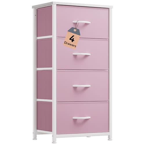 DWVO Storage Drawer with 4 Drawers - Fabric Dressers, Dresser for Bedroom, Living Room, Closets - Sturdy Steel Frame, Wooden Top & Easy Pull Fabric Bins
