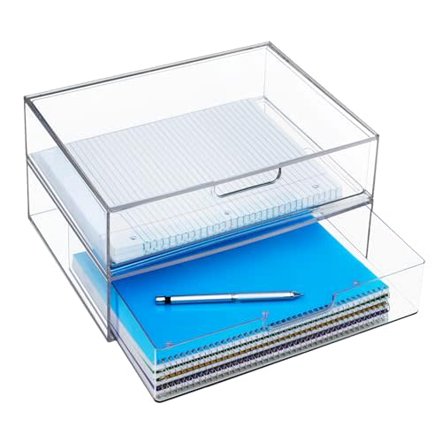 STORi STAX Plastic Stackable Organizer Drawers (Set of 2) Clear | 12.5" Wide | Set Includes Two Open Drawer | Organize Office Desk Accessories & Sort Paper | Made in USA