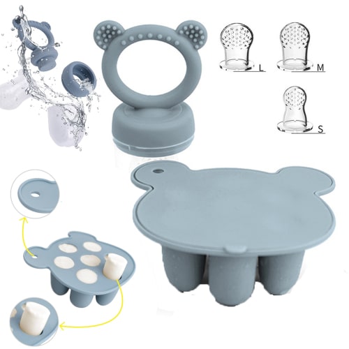 Silicone Baby Fruit Food Feeder Pacifier & Breastmilk Popsicle Freezer Molds, Baby Food Storage Containers Breast Milk Ice Cubes for Baby Teething & Infant Self Feeding, BPA Free (Blue)