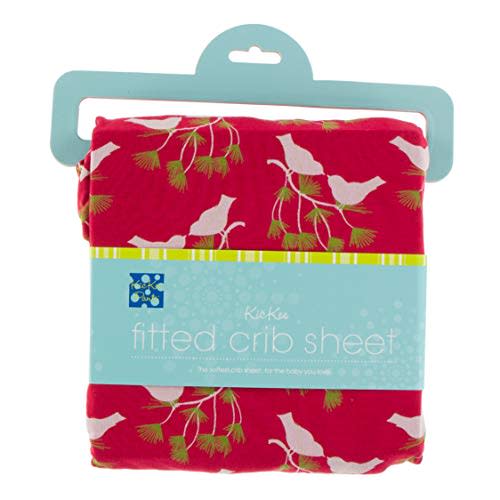 KicKee Pants Print Fitted Baby Crib Sheet, Lovable Solid Colors for Crib Mattress, Crafted from Viscose from Bamboo for Ultra Soft Baby Bedding (Crimson Kissing Birds - One Size)