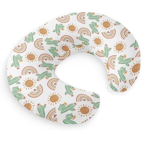 HawSkgFub Boho Cactus Rainbow Sun Nursing Pillow Cover for Baby Boys Girls, Bohemia Western Desert Plant Breastfeeding Pillow Slipcover, Nursing Pillowcase for Newborn Infant, Cover Only
