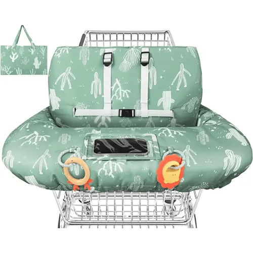 Yoofoss Shopping Cart Cover for Baby, 2-in-1 High Chair Cover with Safety Harness, Multifunctional Cart Covers for Toddler, Universal Fit, Soft Padded Grocery Cart Cover for Baby Boy Girl - Green